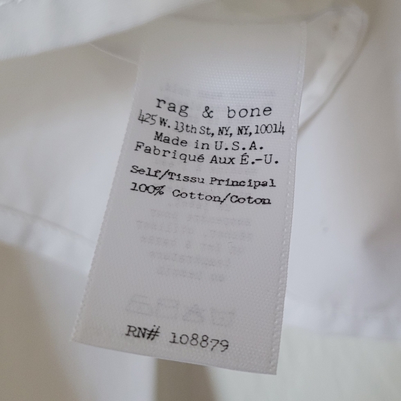 NWT rag & bone White Cotton Poplin Button-Down Shirt Sz XXS - Picture 6 of 6